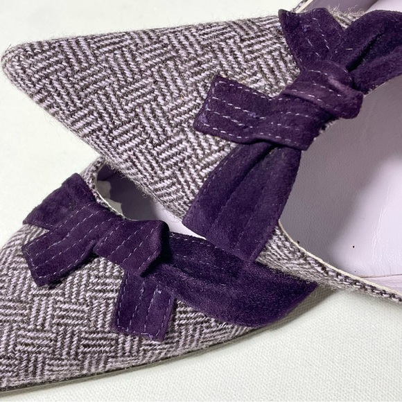 Boden Purple Plaid Tweed Kitten Heel Velvet Bow Pointed Heels 40 9usa - Picture 11 of 13